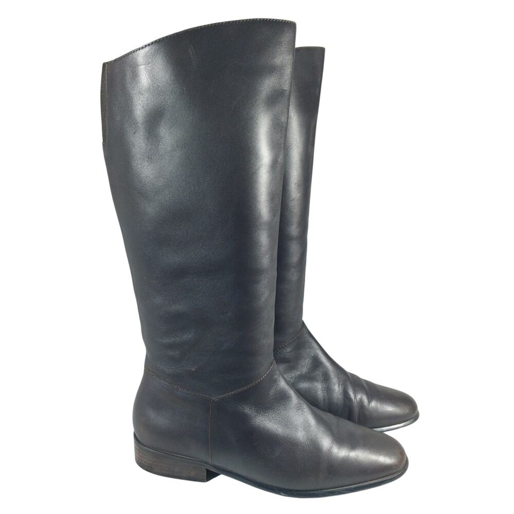 ST. JOHN'S BAY! ESPRESSO BROWN GENUINE LEATHER SUPER SLEEK SLIP ON BOOTS! SZ 8M